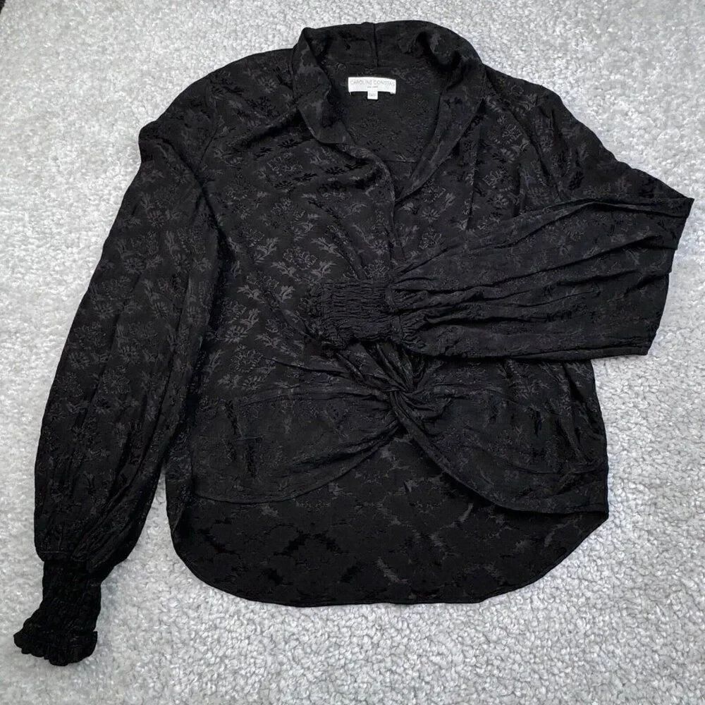 Caroline Constas Black Bette Blouse Balloon Sleeves